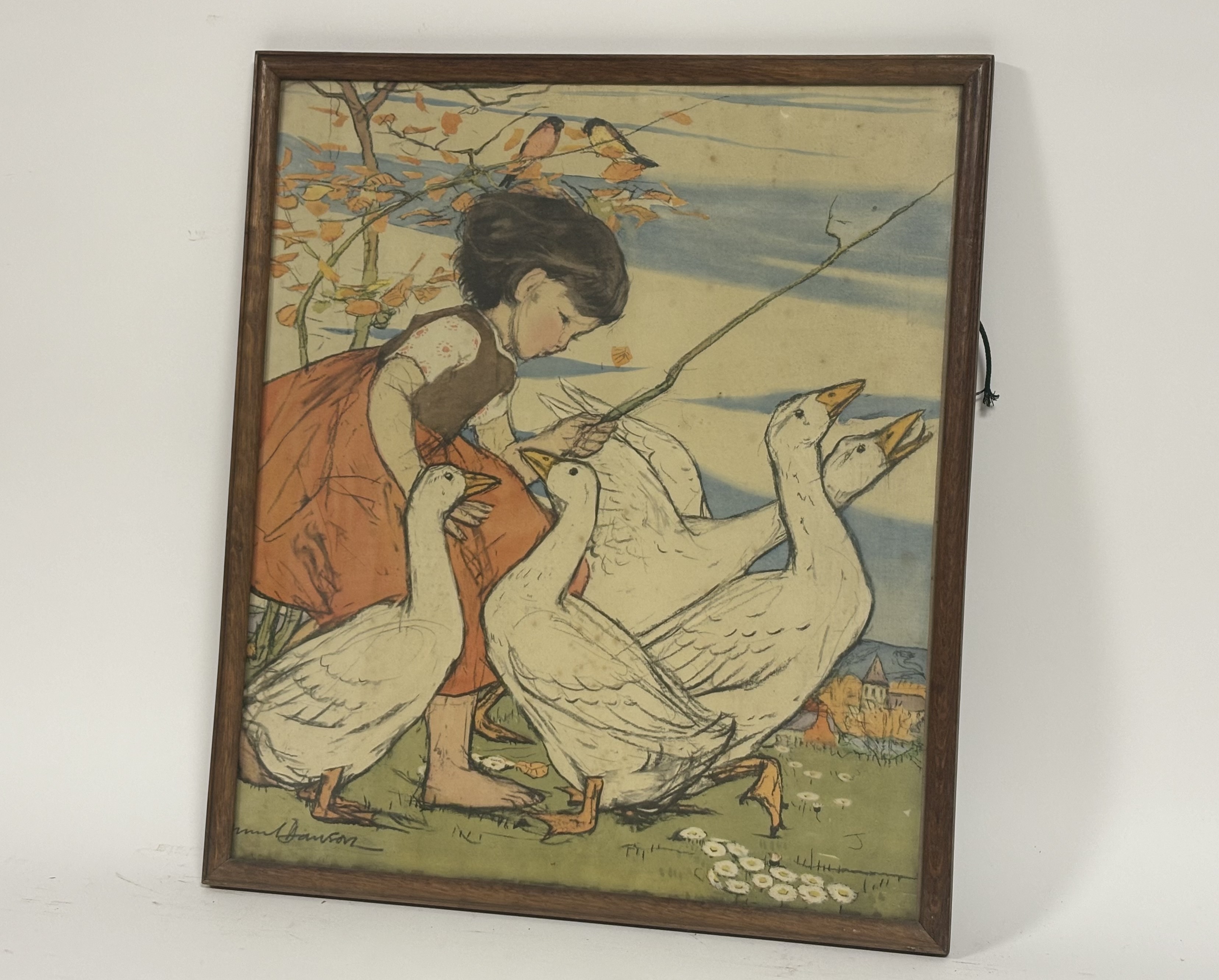 A pair of Muriel Dawson A.R.C.A. (1897-1974) 1920's prints comprising, The Goose Girl (49.5cmx43.