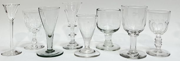 Eight antique, mainly nineteenth century, English drinking glasses (some cut crystal, fluted etc...,