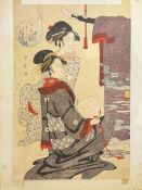 After Kitagawa Utamaro (1874-1808), an Edo period Japanese woodblock print with domestic figural