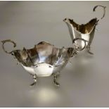 A Edinburgh Hamilton & Inches silver Edwardian two handled sugar basin of scalloped C scroll paneled