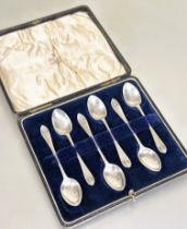 A Edwardian set of six Sheffield silver tea spoons with original fitted case retailed by Ralph C