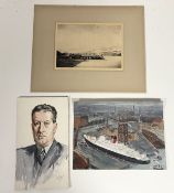 A collection of unframed works comprising, a George Houston (Scottish 1869-1947), Lochgoilhead Pier,