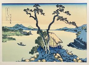 After Katsushika Hokusai (1760-1849), a Japanese woodblock print of a view of Lake Suwa in Shinano