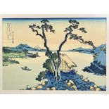 After Katsushika Hokusai (1760-1849), a Japanese woodblock print of a view of Lake Suwa in Shinano