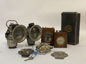 A pair of early 20th century 'Powell and Hammer' bicycle carbide lamps, together with an 'Ever