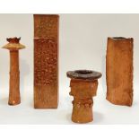 A group of 1960s studio pottery, mostly slab built earthenware with glazed interior, comprising