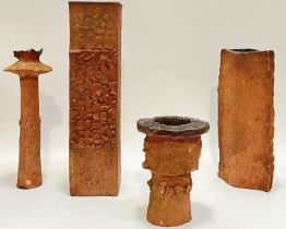 A group of 1960s studio pottery, mostly slab built earthenware with glazed interior, comprising