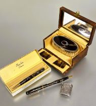 A early marbled plastic Burnham fountain pen and propelling pencil set in original fitted box L x