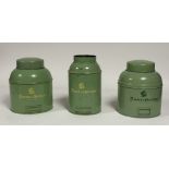 A trio of 19thc Plaisir Du Chocolat, Edinburgh pale green store tins, two with cream lettering to