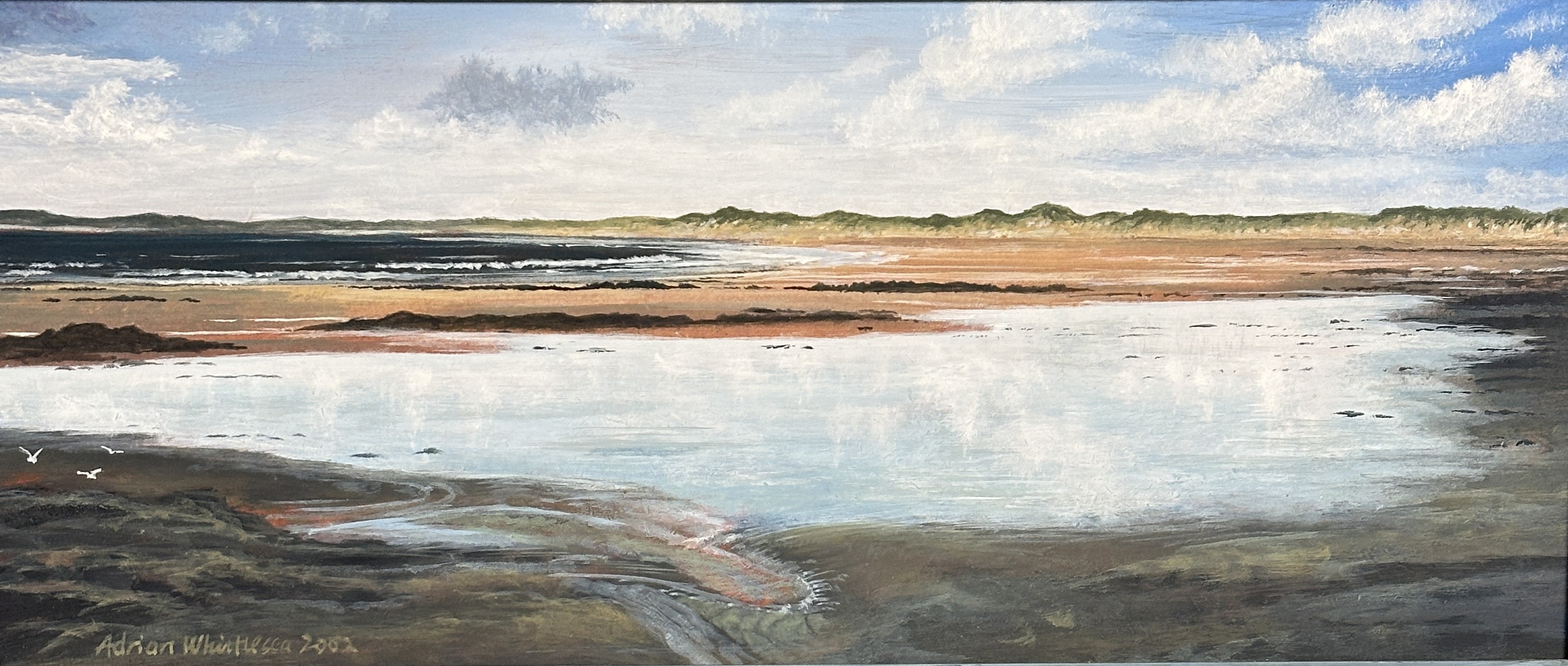 Adrian Whittlesea, British, Low tide, Coll Inner Hebrides, acrylic on wood, signed and dated 2002 in
