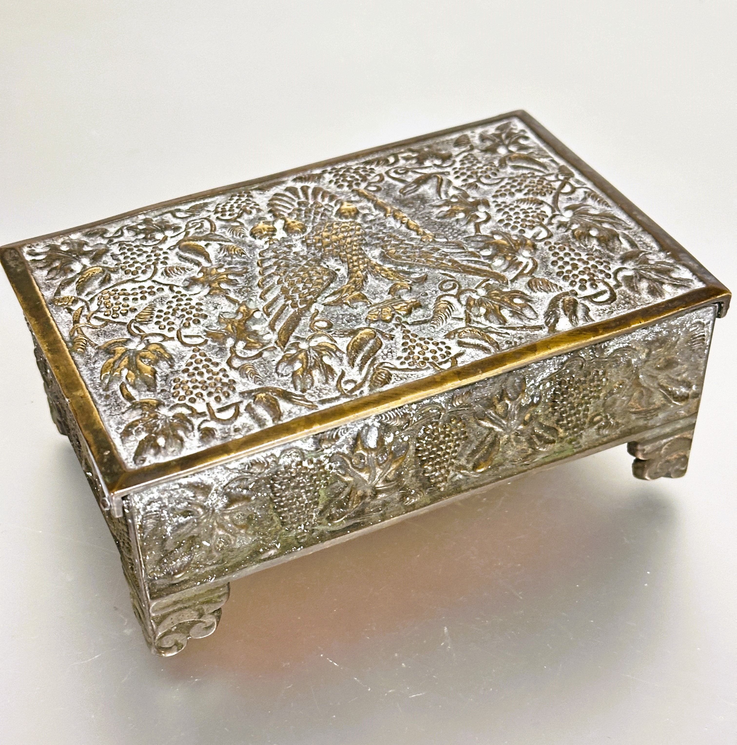 A  Austro-Hungarian brass cigarette box the top with cast double headed eagle raised on bracket feet - Image 2 of 4
