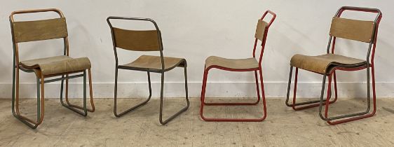 A set of six vintage REL stacking chairs, with tubular frames and bentwood seat and back. H85cm.