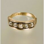 A Edwardian 15ct gold channel set five half seed pearls L/M no signs of damage or repairs 3.13g