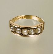 A Edwardian 15ct gold channel set five half seed pearls L/M no signs of damage or repairs 3.13g