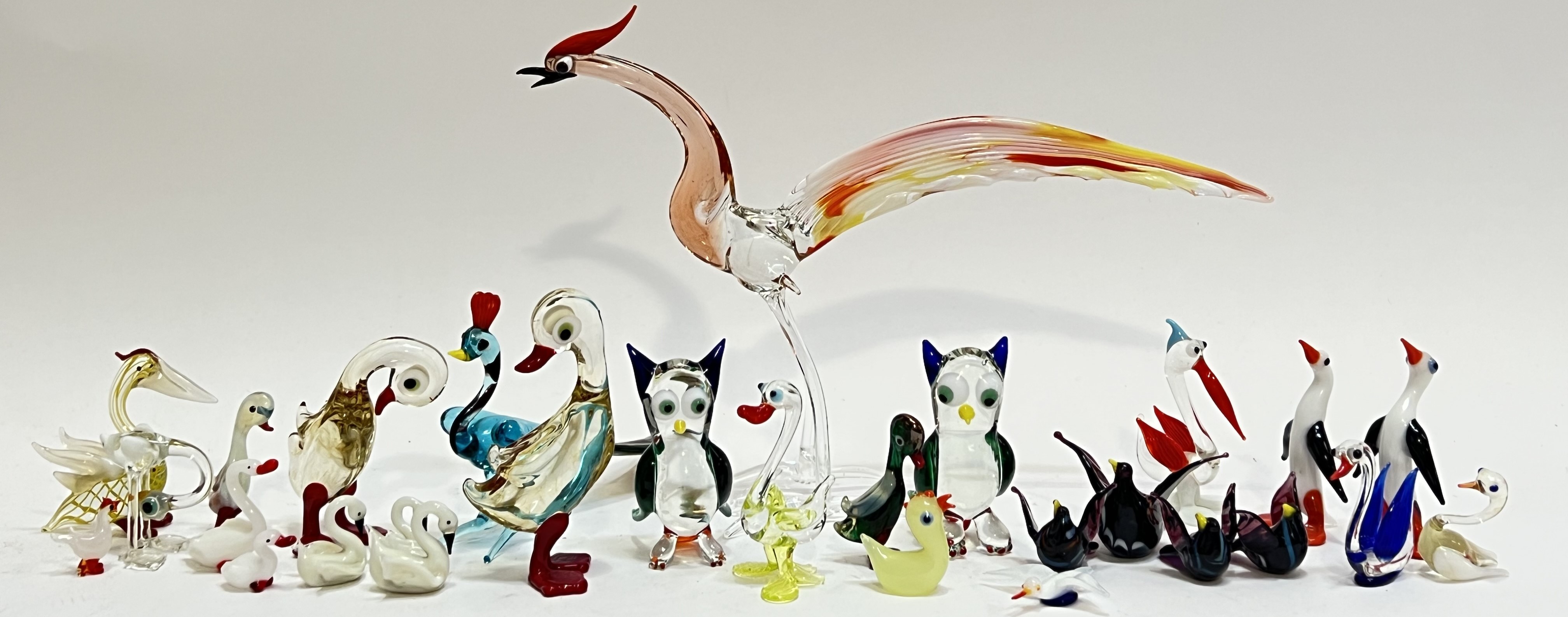A group of mid-century lampwork glass animals (all birds, owls, swans, ducks, cockerel etc...,