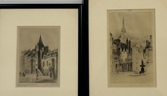 Alex Wilson, "Grey fairs Bobby, Edinburgh "(18cmx11cm) and "Canongate Tolbooth, Edinburgh" (