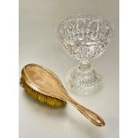 A Birmingham silver backed hair brush with beaded border a/f and a moulded glass candied fruit