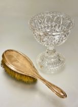 A Birmingham silver backed hair brush with beaded border a/f and a moulded glass candied fruit