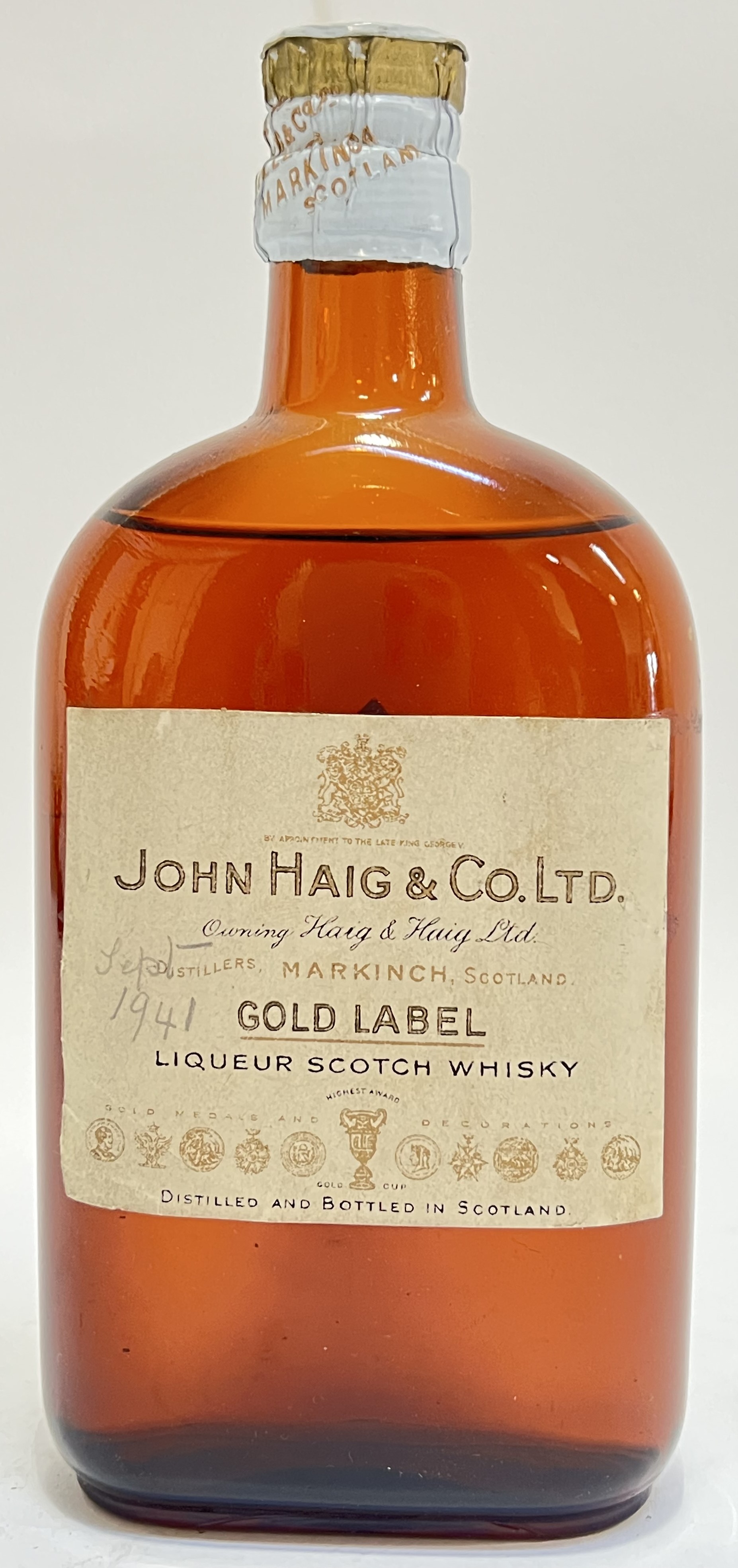 A bottle of John Haig Gold Label Liqueur Scotch Whisky (small size)