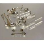 A pair of Edwardian Birmingham silver mother of pearl handled butter forks and a collection of