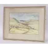 Joan M Eisinger, English countryside landscape, pen and watercolour, signed and dated 1975 bottom