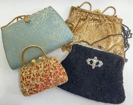A collection of vintage/mid-century ladies' evening bags comprising an Art Deco style Viyella bag