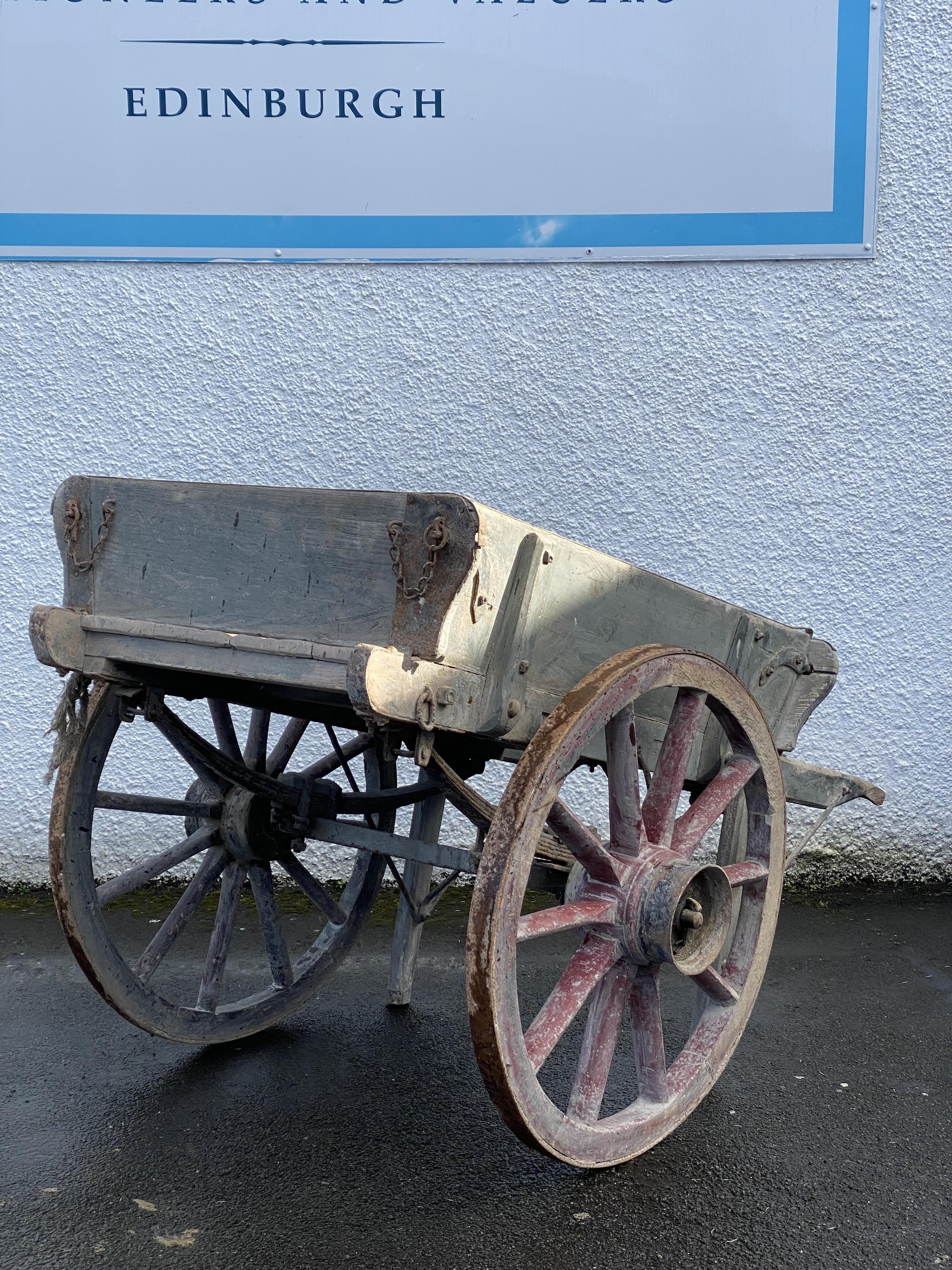 A 19th century hand drawn cart, with coopered and spoked wheels on leaf springs, and having an old - Image 2 of 5
