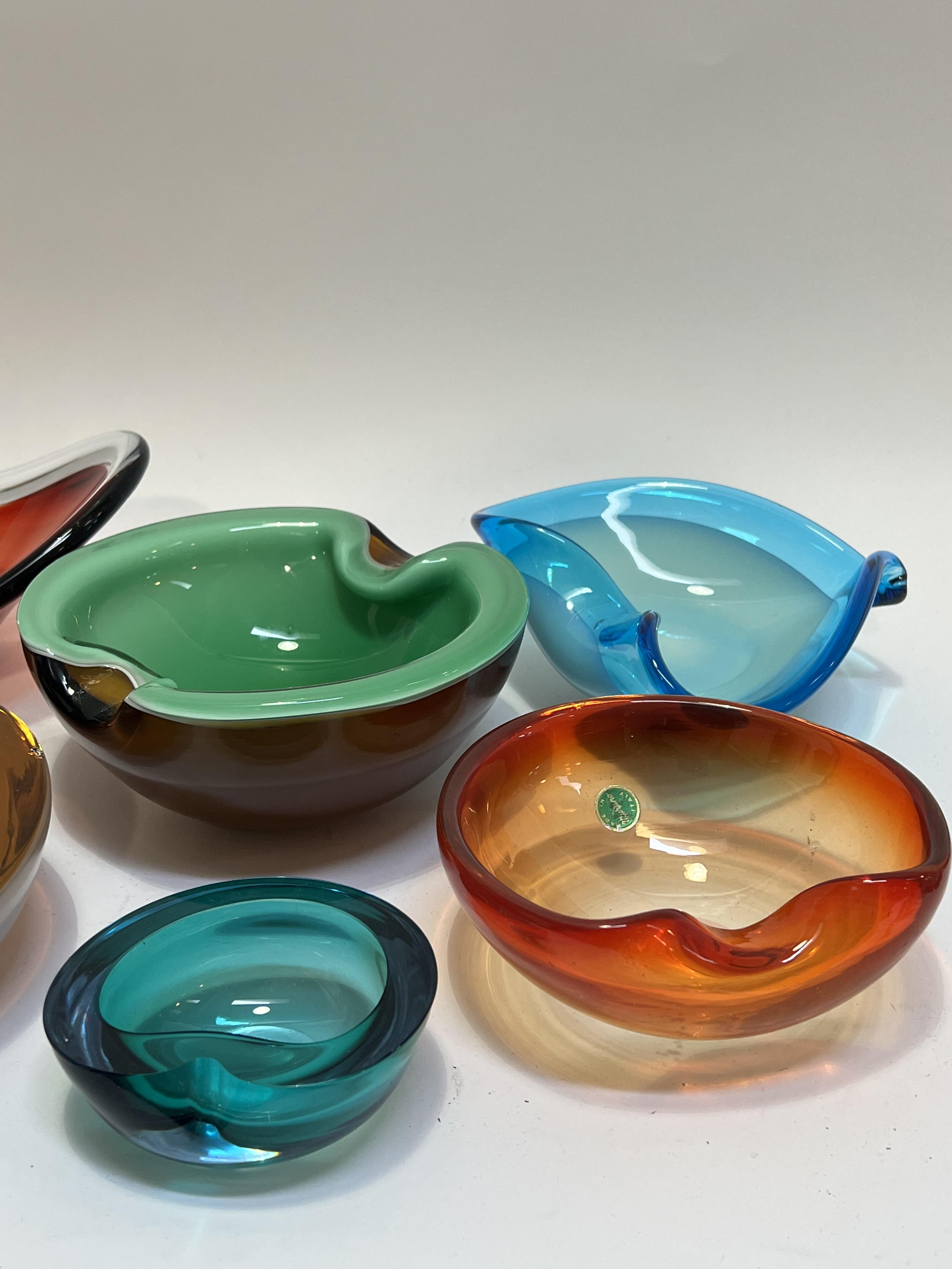 A group of seven brightly coloured Italian art glass bowls of various abstract forms (largest h- - Image 3 of 7