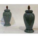 A pair of Vintage Denby blue glazed ceramic baluster table lamp bases. H40cm.