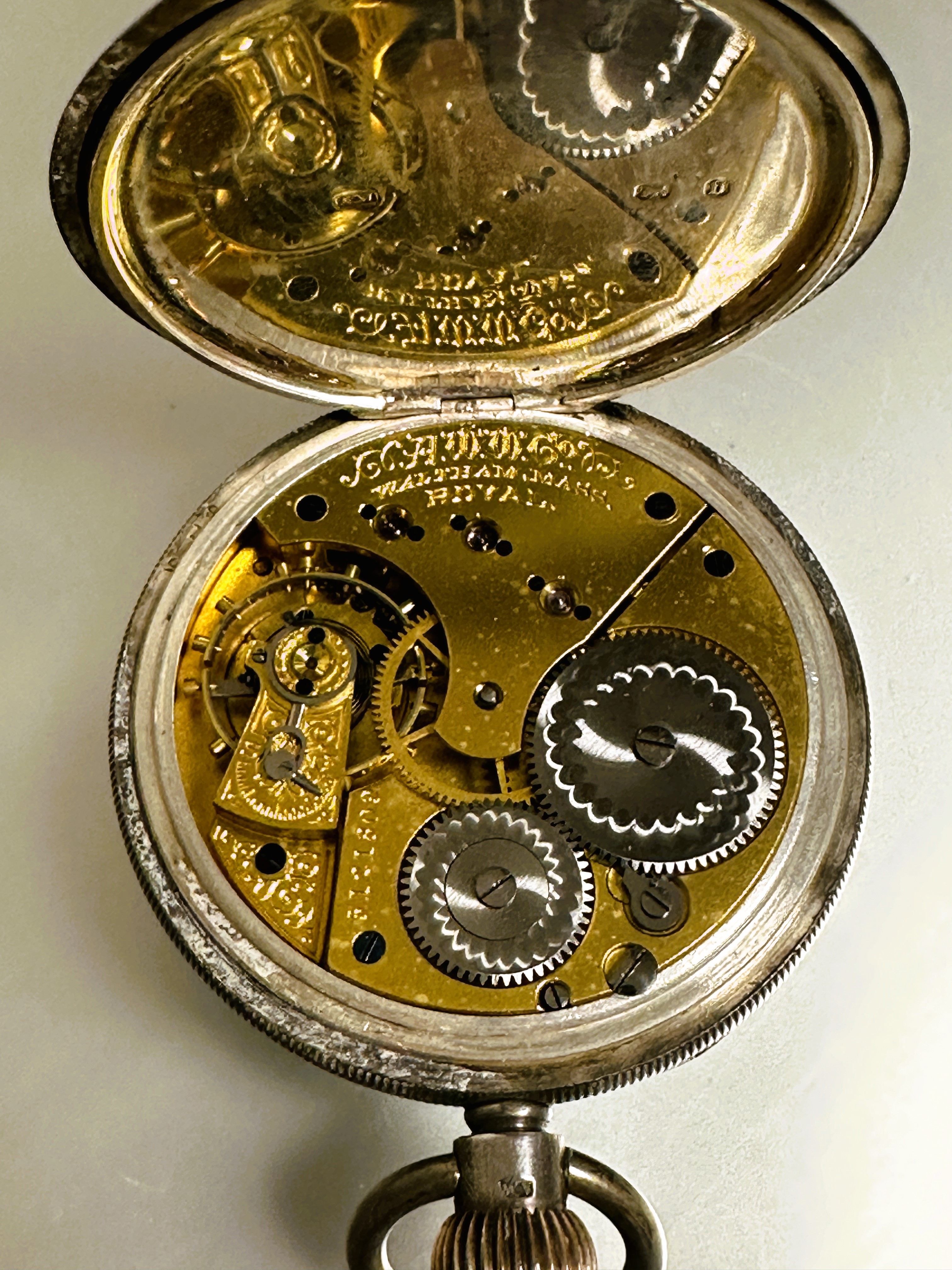 An American Elgin gold plated full hunter pocket watch with enamel dial and roman numerals working D - Image 3 of 3