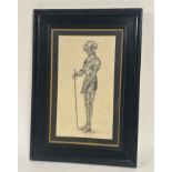 An Early 20thc School, A Knight in Full Armour, pencil, unsigned, framed. (34cmx19.5cm)
