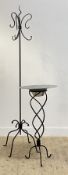 A Wrought iron hat and coat stand, (H201cm) together with a wrought metal plant stand with spun