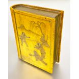 A Chinese modern secret book box with yellow and gilt decorated cover with scene of children playing