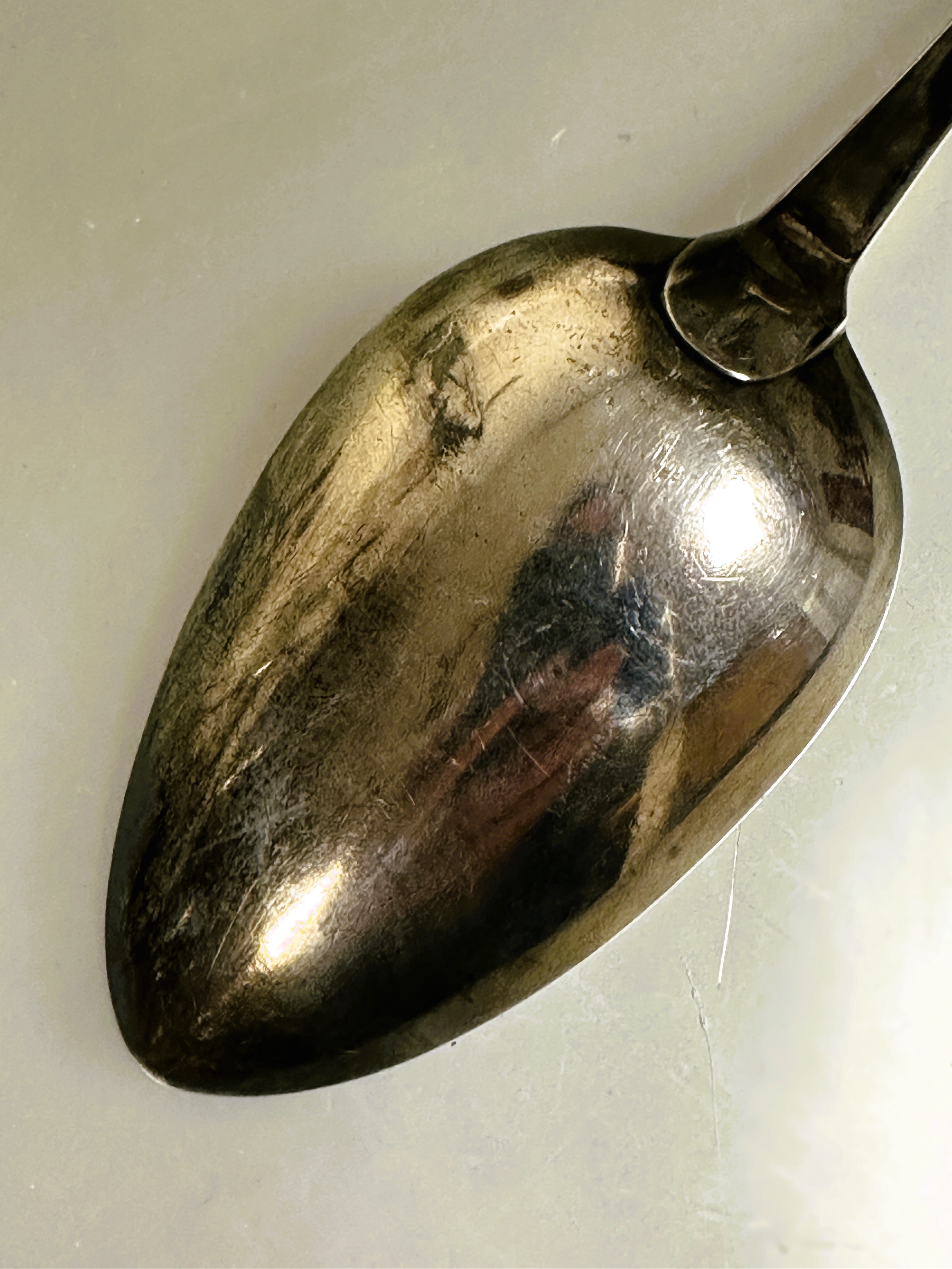 A George III Newcastle silver old English pattern basting spoon with engraved initial G L x 31.5cm - Image 4 of 5