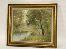 Marintek (20thc Austrian), Playing in the forest, acrylic on canvas, signed bottom right, in a