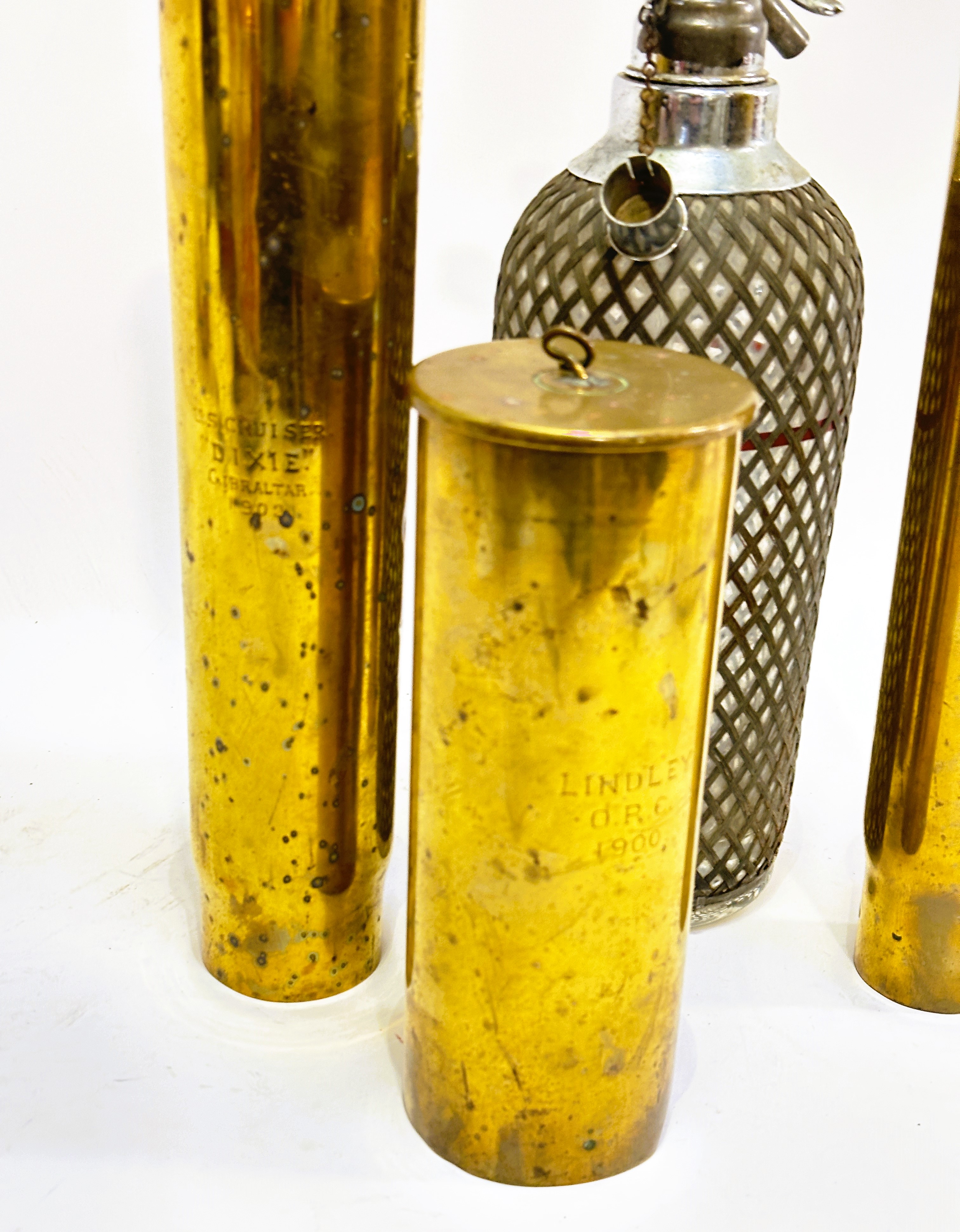 A group of three WWI shell cases 1900 h x 21cm 1901 H x 37.5, 1902 H x 30.5cm and a glass and chrome - Image 2 of 4