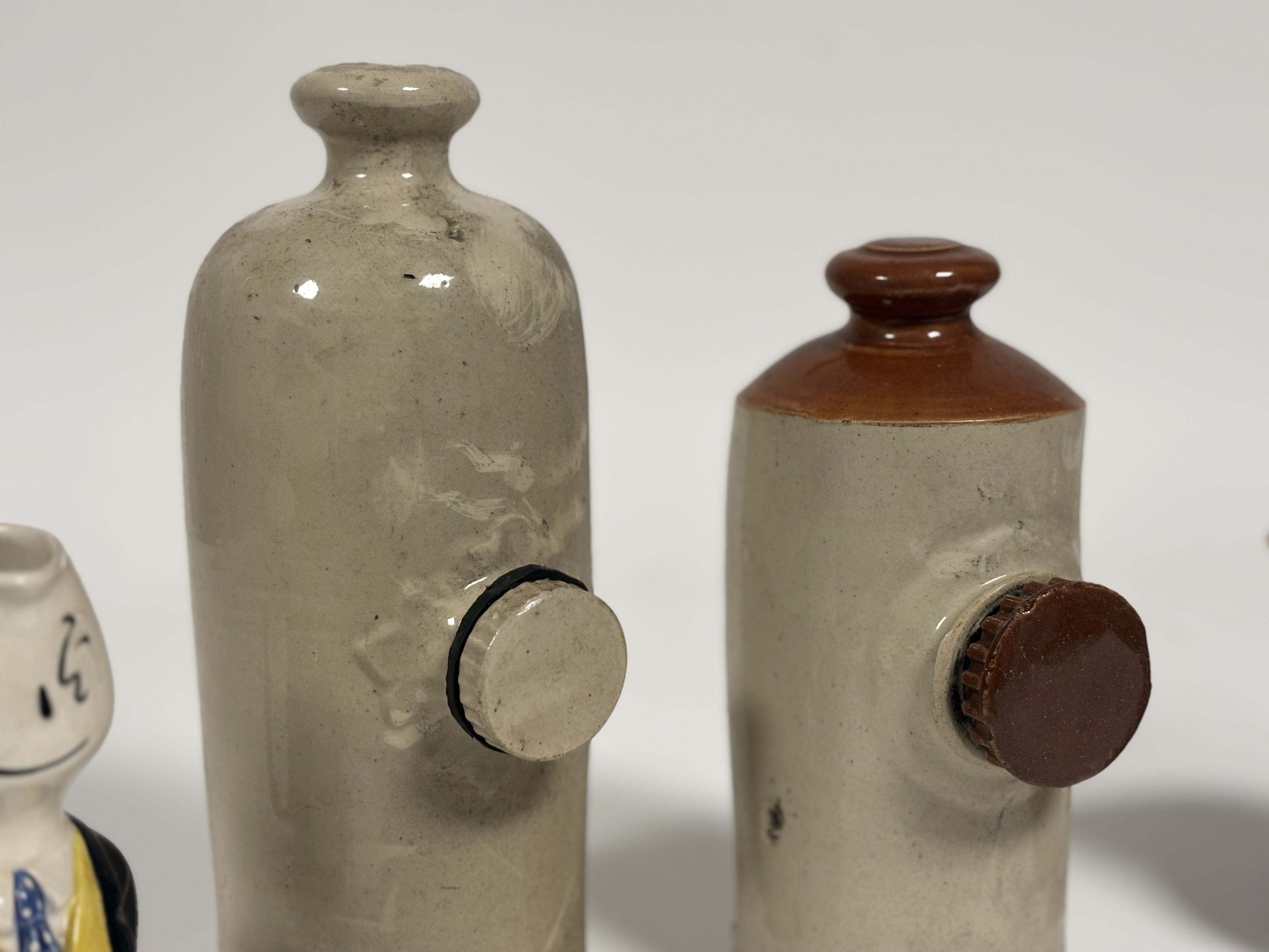 A mixed group comprising, two ceramic bedwarmers, one with brown glazing (h-27cm  h-22cm), a - Image 3 of 3