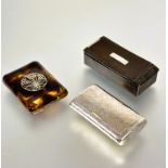 A George III London silver rectangular oval section snuff box with engraved cube allover design no