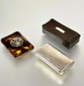 A George III London silver rectangular oval section snuff box with engraved cube allover design no