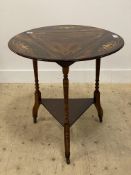 A late Victorian rosewood occasional table, the triangular / circular top with three demi-lune