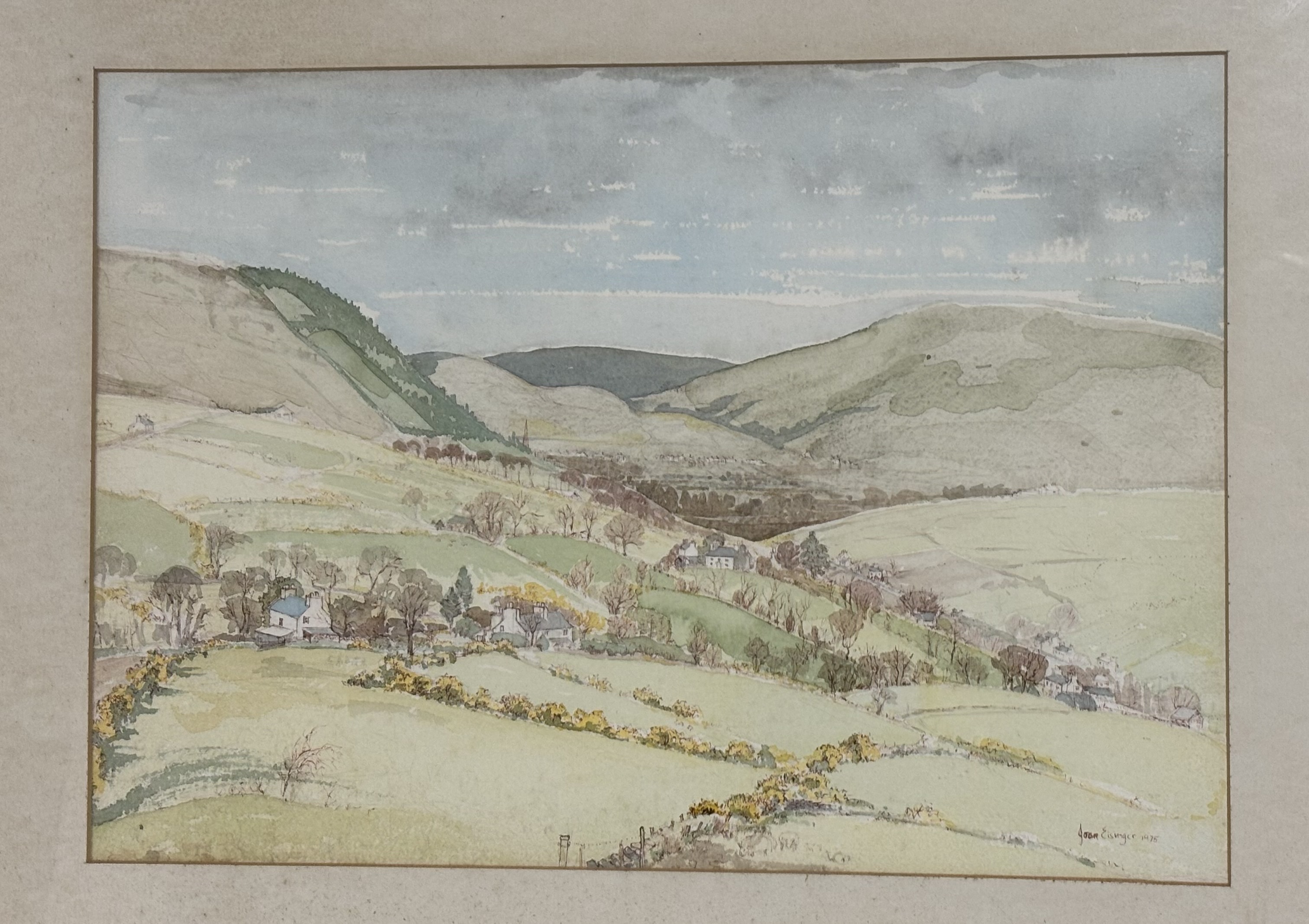 Joan M Eisinger, English countryside landscape, pen and watercolour, signed and dated 1975 bottom - Image 2 of 2