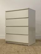 A contemporary white laminate chest fitted with four drawers. H100cm, W81cm, D50cm.