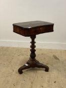 A William IV Mahogany sewing table, the top with concave front and hinged lid opening to a fitted