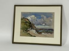 Cosmitlz? , A coastline scene, watercolour and pencil, signed bottom left, framed. (24.5cmx33cm)