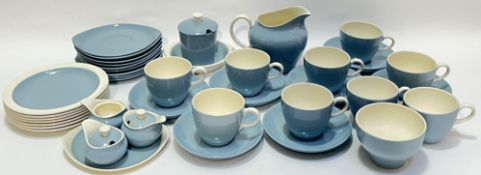 A Wedgwood Summer Sky tea/coffee set comprising seven plates (w- 18cm), nine ovoid saucers, nine