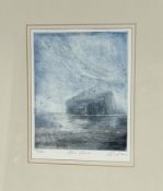 Paul Richie (Scottish), Bass Rock engraving highlight with colour 73/150 in a black moulded frame(