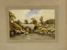 Tom Patterson, "Freshie Bridge, Aviemore", watercolour, initialled bottom right, artist label verso,
