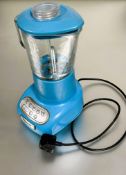 A KitchenAid turquoise blue blender, liquidizer with glass jug with removable top and clear