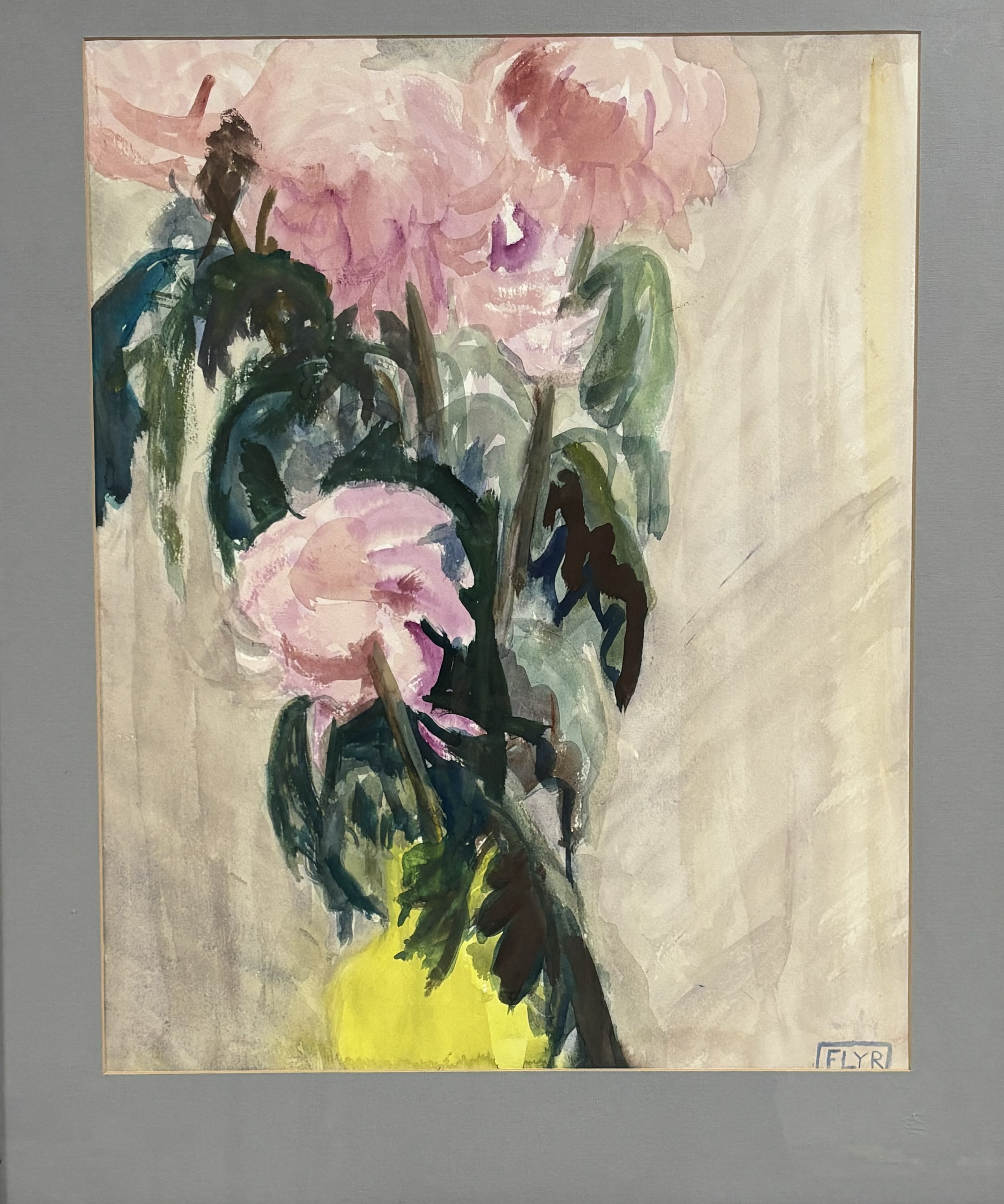 Property of the Late Countess Haig: FLYR, Still life of Peonies, watercolour, signed bottom right,