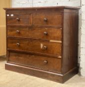 A 19th century mahogany chest, fitted with two short and three long graduated drawers, raised on a